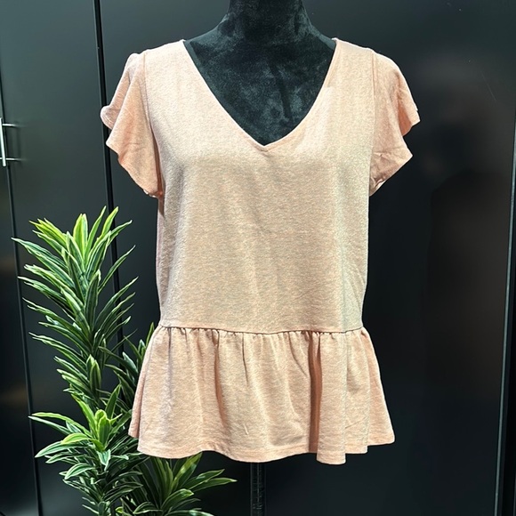 LOFT Peplum Waist,Ruffle sleeve,v-neck,lightweight summer/spring pullover - Picture 1 of 9